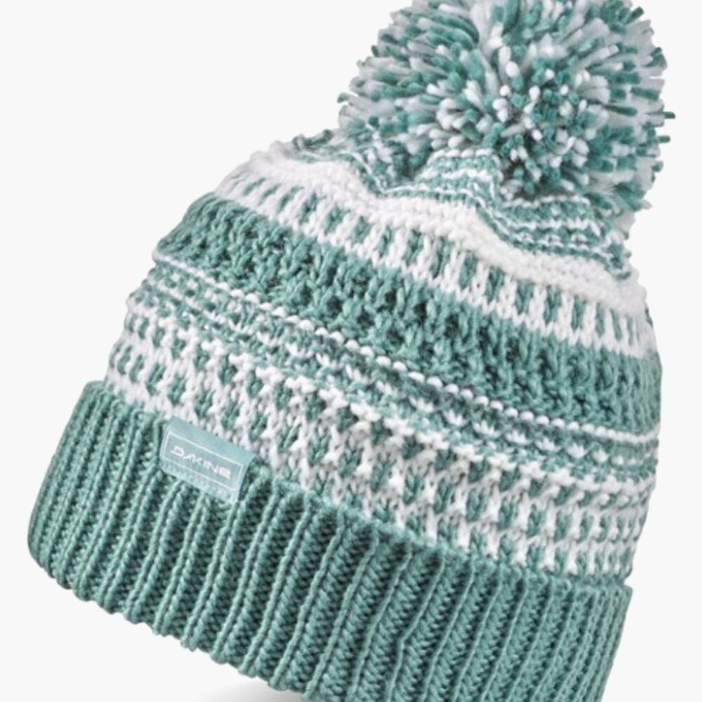 Dakine Davina Beanie Hat Women's Teal White Knit Pom Pom Winter Ski Snowboard